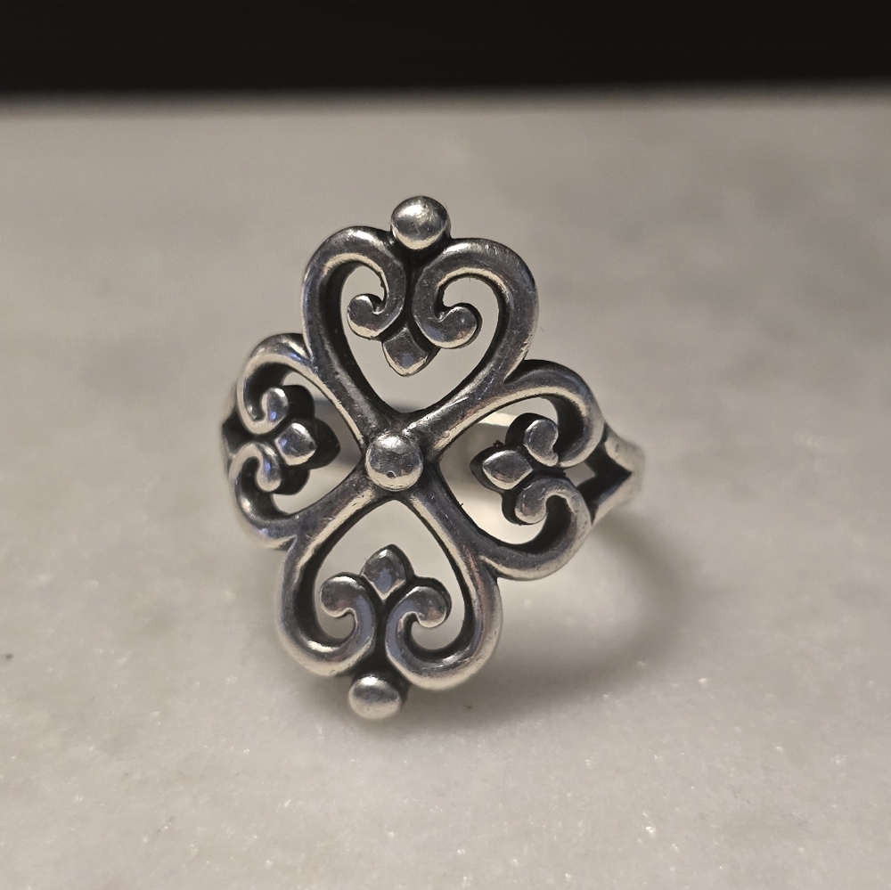 James Avery Adorned Scrolled Hearts Sterling Silver Ring, Size 7